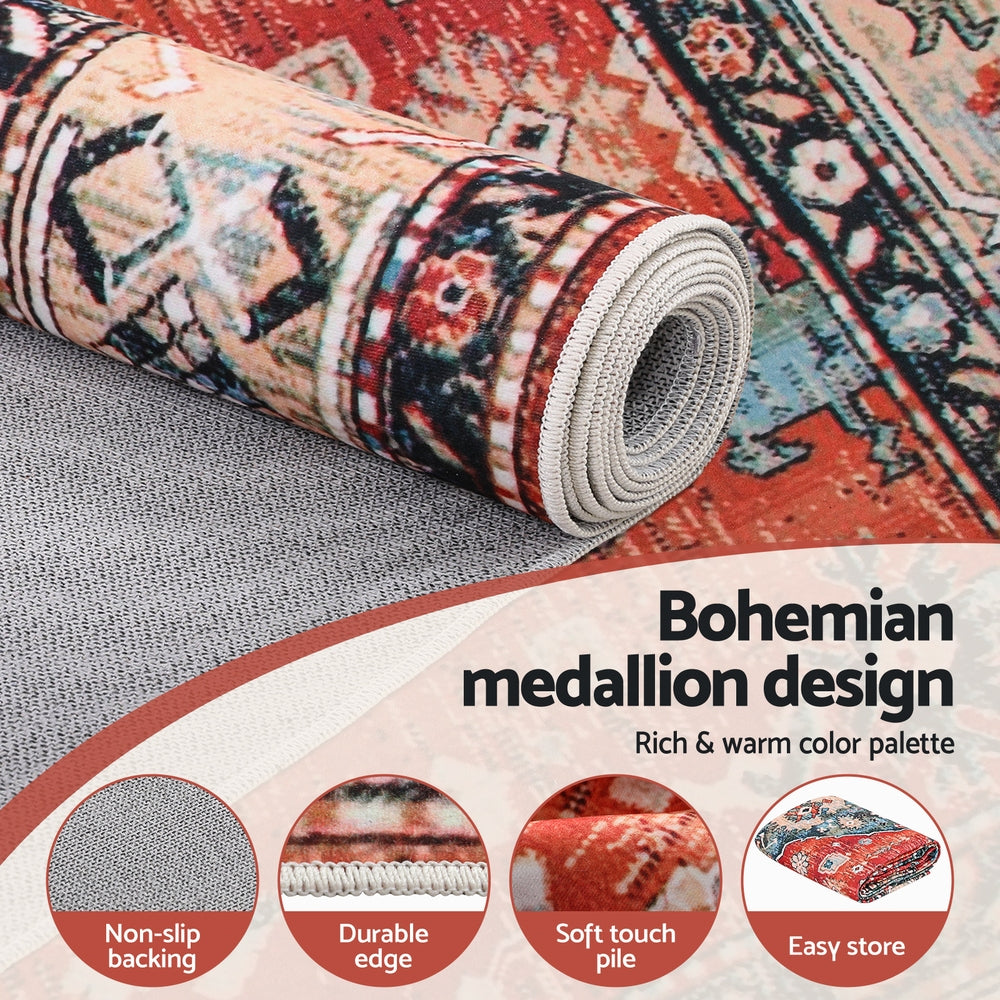Kensington Geometric Washable Rug – Red – 160 × 230 cm