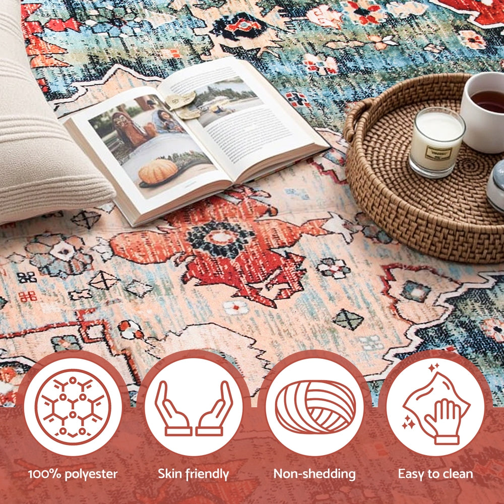 Kensington Geometric Washable Rug – Red – 240 × 340 cm
