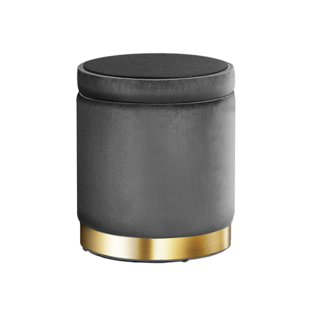 Alderon Round Velvet Storage Ottoman – Charcoal – 40 cm