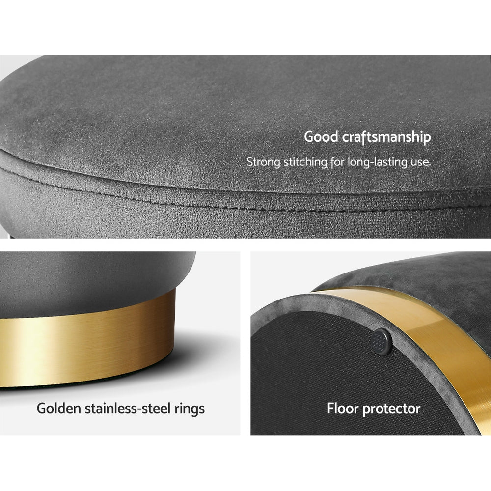 Alderon Round Velvet Storage Ottoman – Charcoal – 40 cm