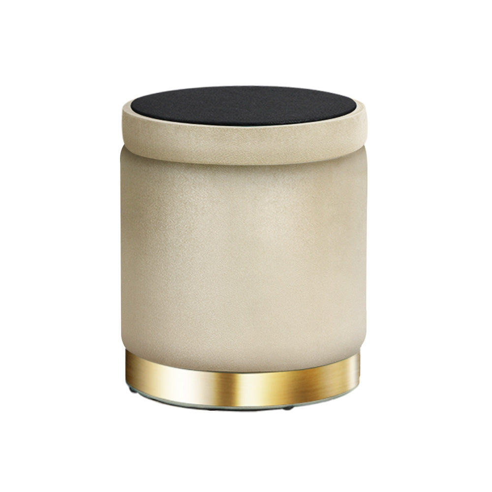 Alderon Round Velvet Storage Ottoman – Cream – 40 cm