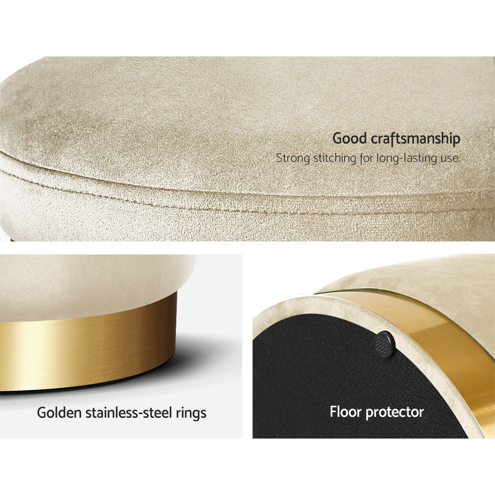Alderon Round Velvet Storage Ottoman – Cream – 40 cm