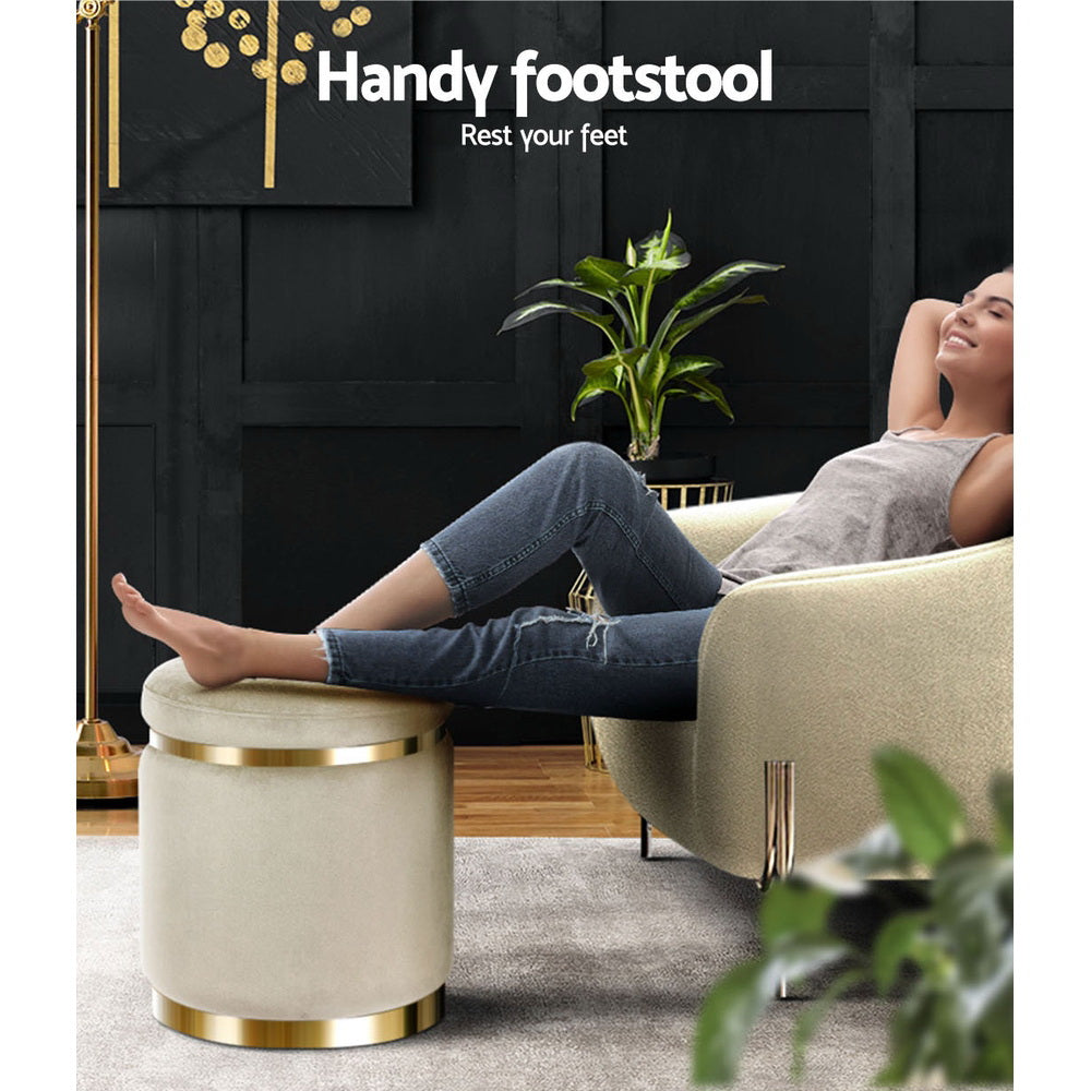 Aldara Velvet Foot Stool – Cream – 40 cm