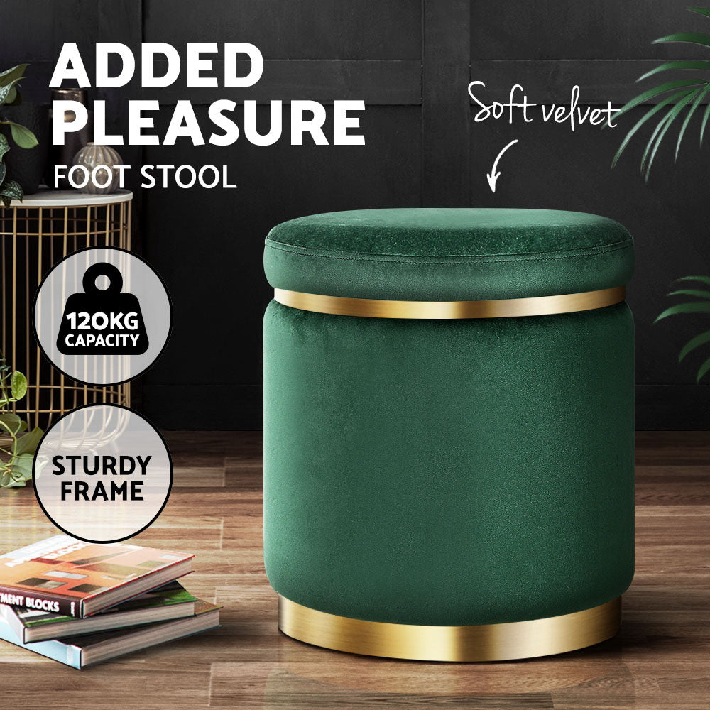 Marlena Velvet Footstool – Green – Standard