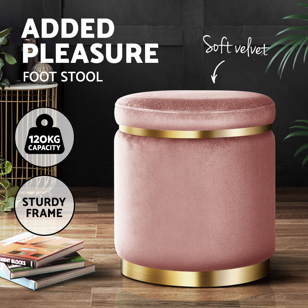 Marlena Velvet Footstool – Pink – Standard