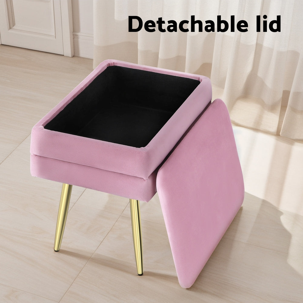 Amot Velvet Storage Ottoman – Pink – 50 cm