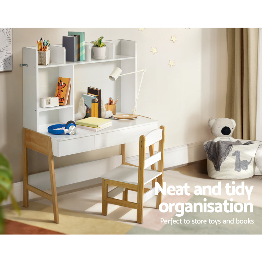 Linden Kids Study Desk and Chair Set – White & Natural – Set of 2