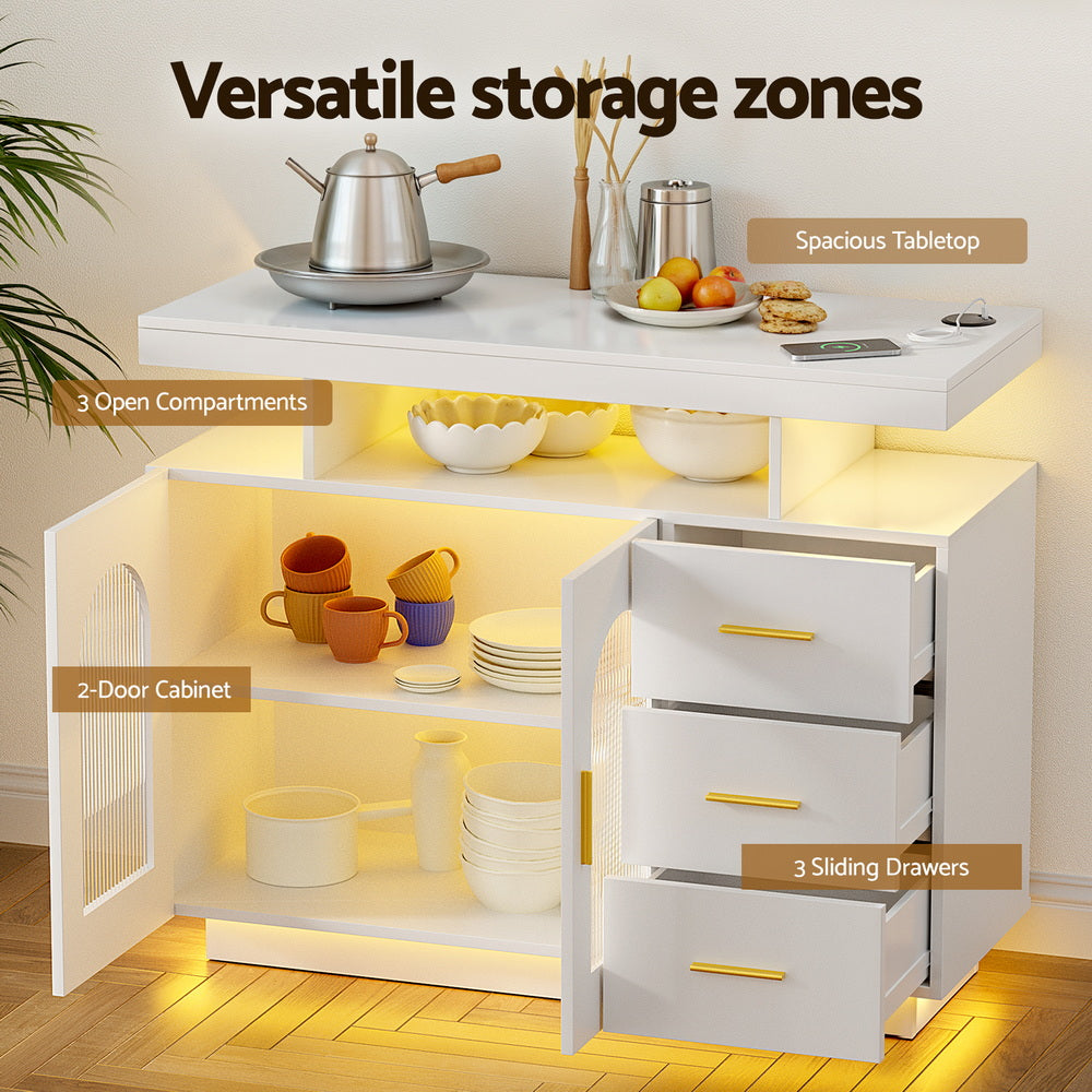 Valdez LED Buffet Sideboard with Clear Doors – White