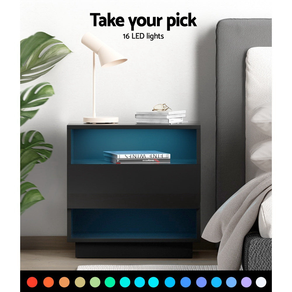 Lumina LED Bedside Table – Black – 50 cm
