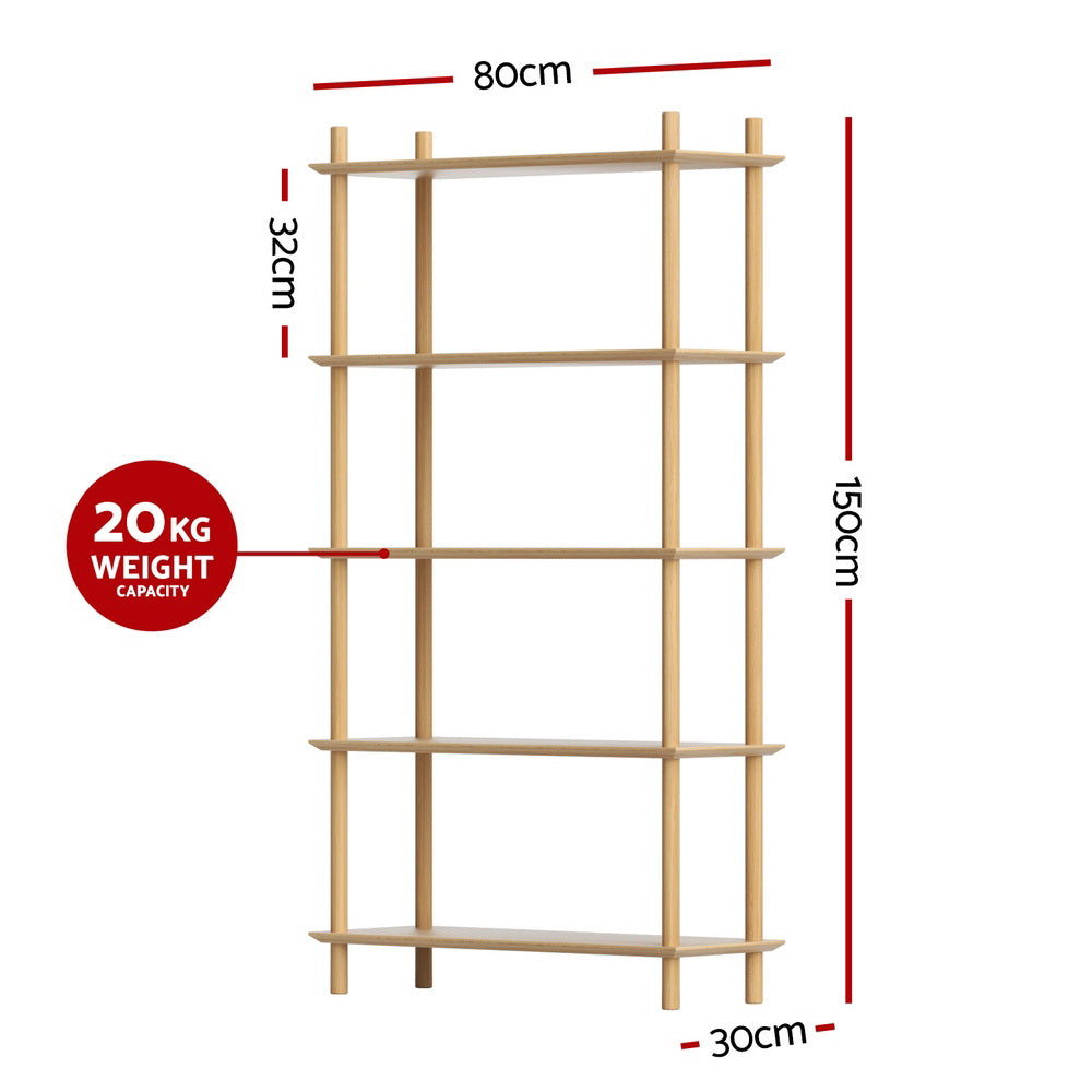 Alderon 5-Tier Bookshelf – Pine – 150 cm