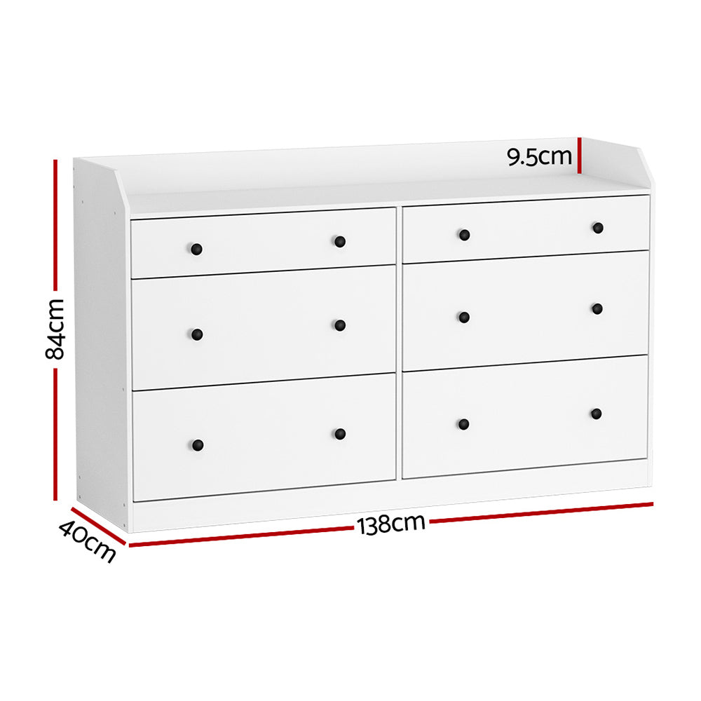 Nova 6 Drawer Tallboy – White – 138 cm