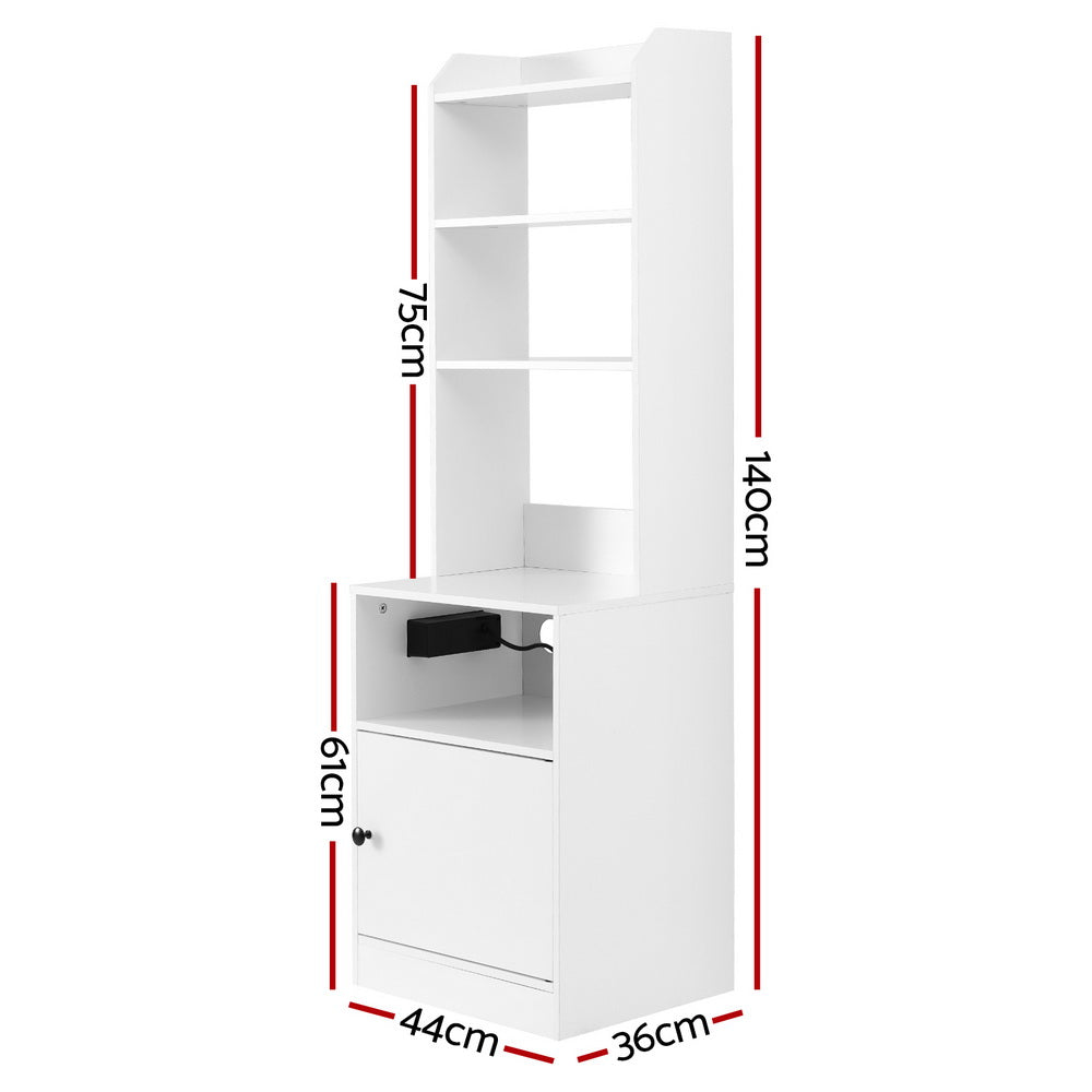 Nexus Bedside Table with Charging Station – White – 45 cm