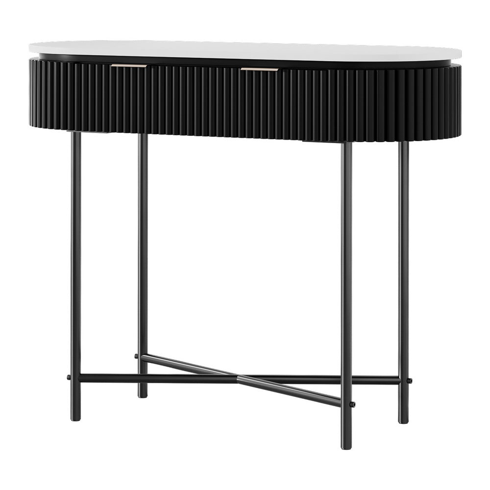 Romeo Console Table with 2 Drawers – White & Black – 100 cm
