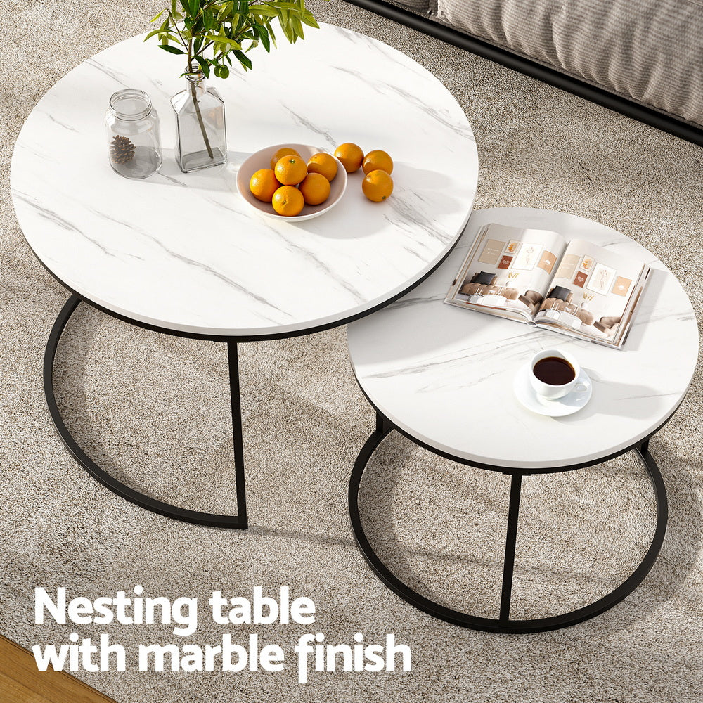 Serano Nesting Coffee Tables – Marble Effect – Set of 2