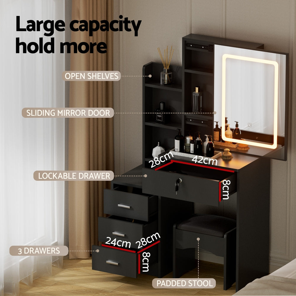 Noctis LED Dressing Table with Stool – Black