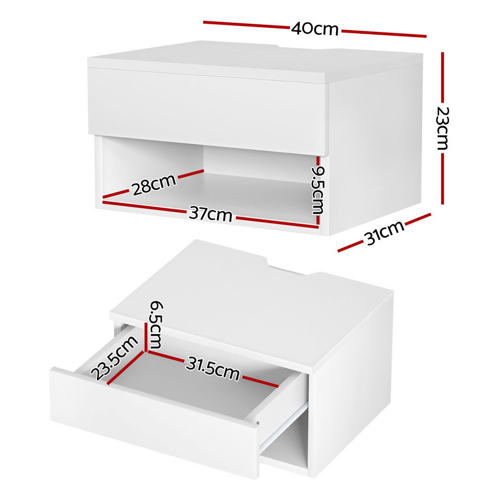 Zara Floating Bedside Table – White – Single Drawer