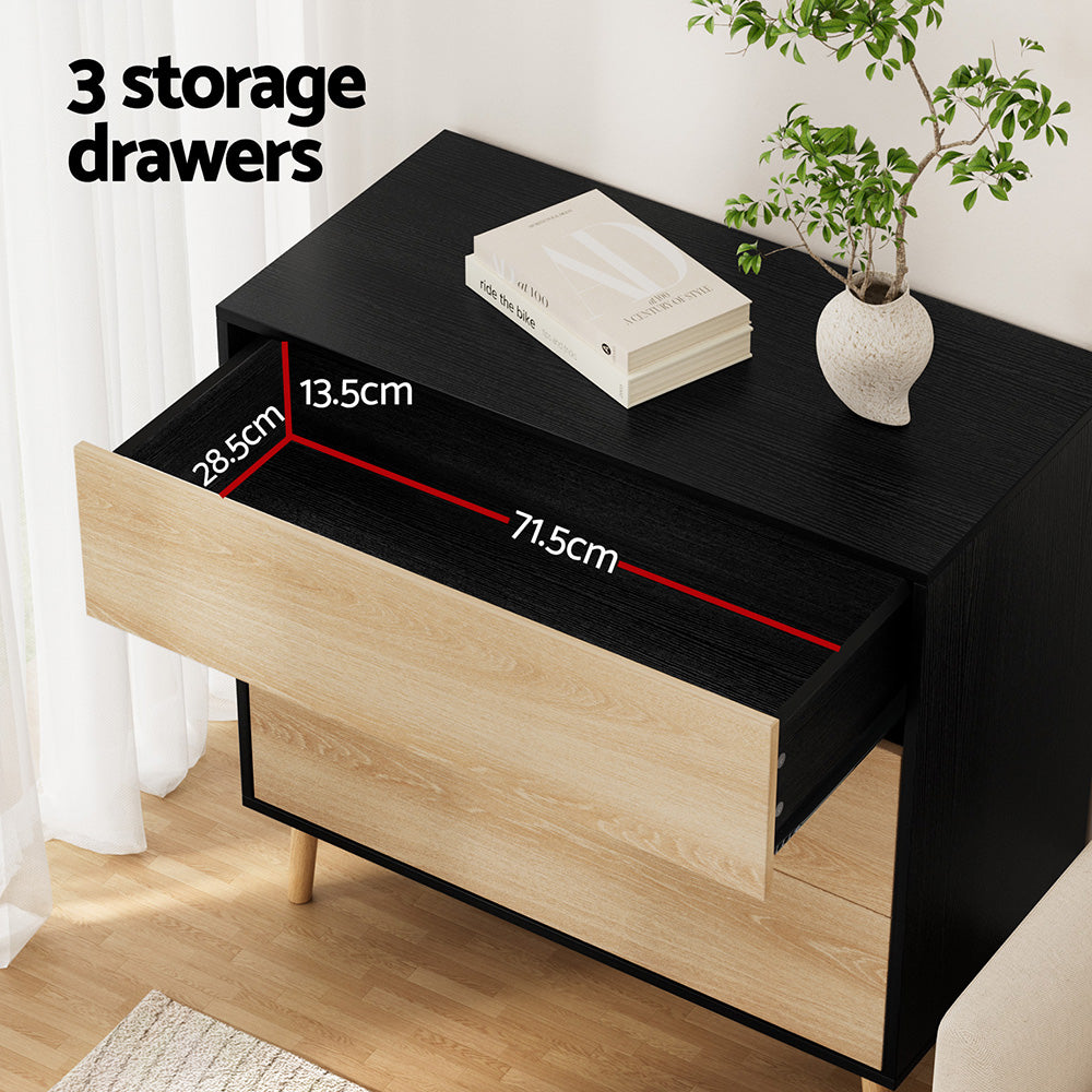 Atlas Chest of Drawers – Black & Pine – 3 Drawer