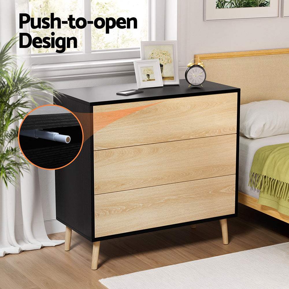 Atlas Chest of Drawers – Black & Pine – 3 Drawer
