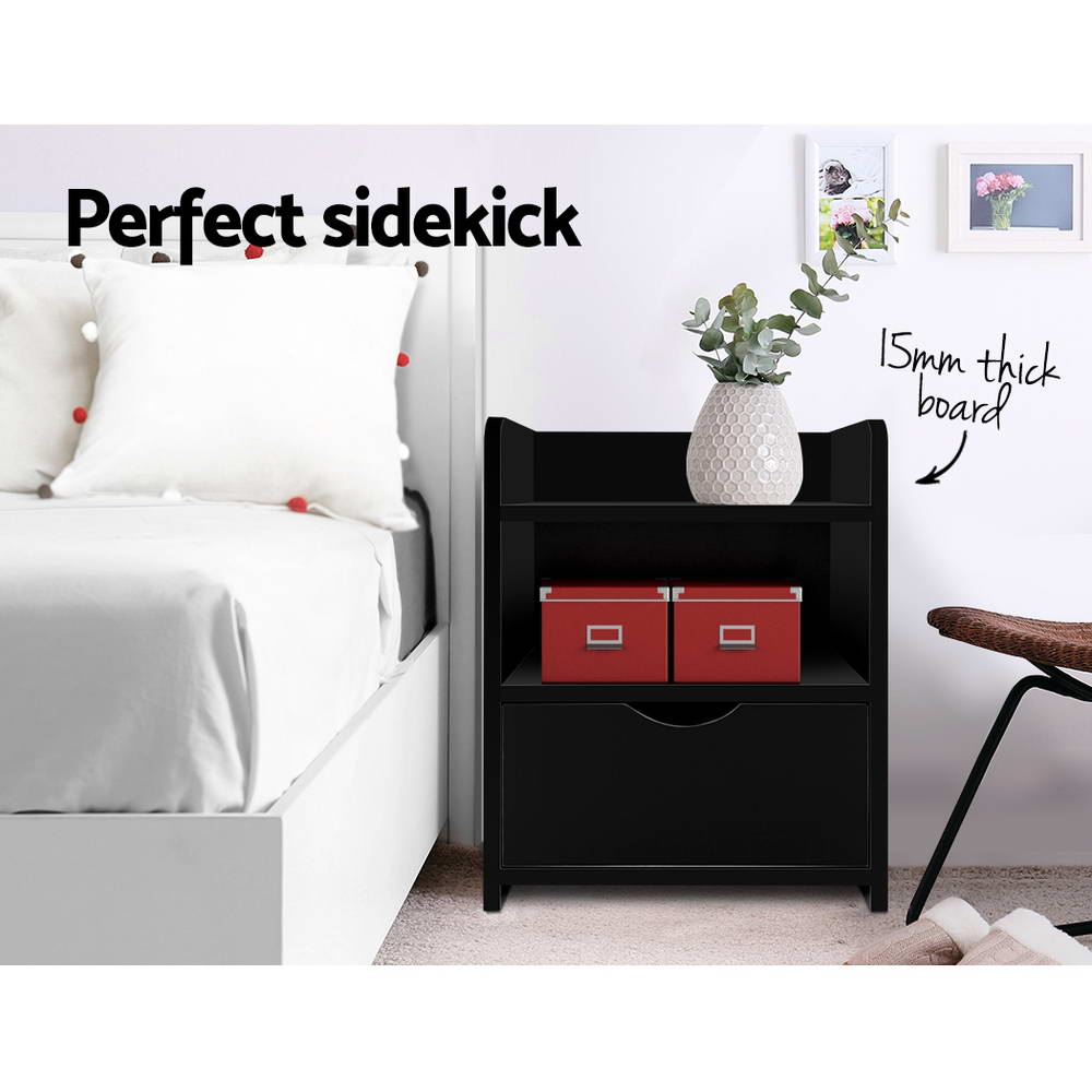 Fara Bedside Table – Black – 1 Drawer