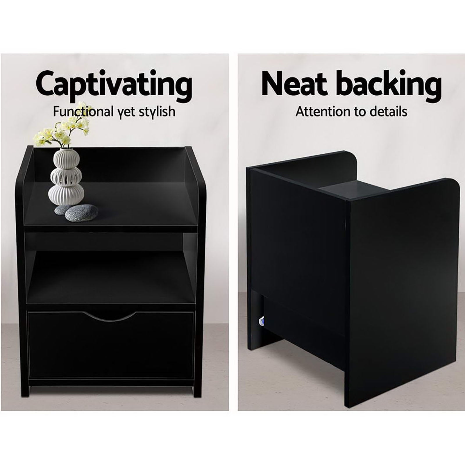 Halston Bedside Tables – Black – Set of 2