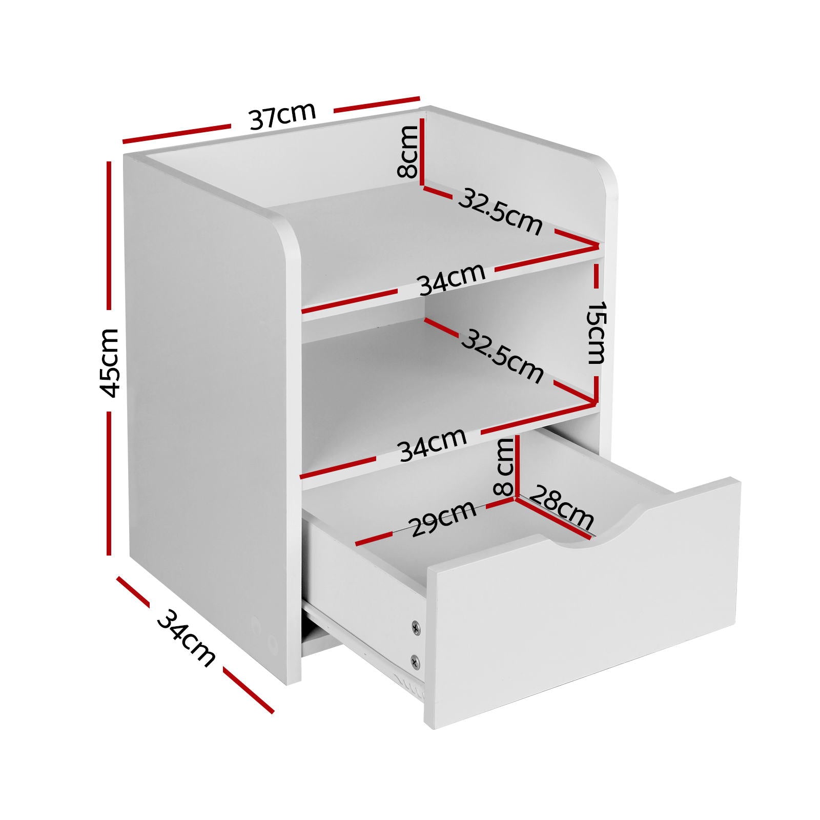 Fara Bedside Tables with Shelves – White – Set of 2
