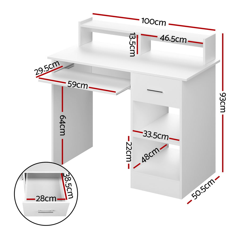 Juni Computer Desk with Storage – White – 100cm