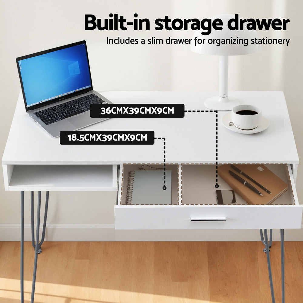 Valentina Compact Desk with Storage – White – 100 cm