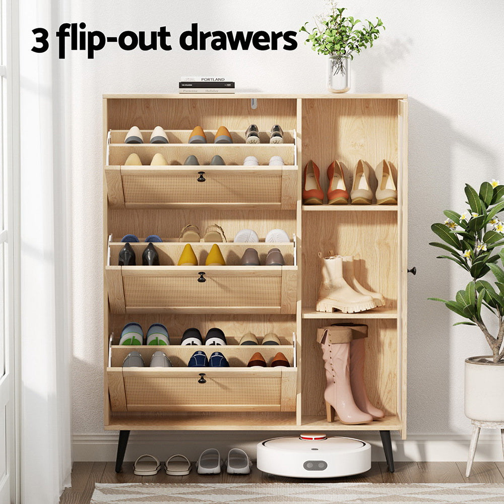 Nara 3-Drawer Shoe Cabinet – Pine – 12 Pairs
