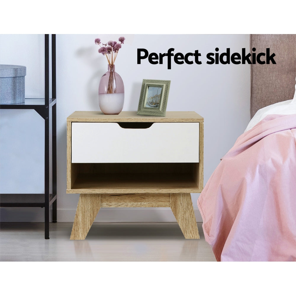 Ardent Bedside Table – White & Oak – 50 cm