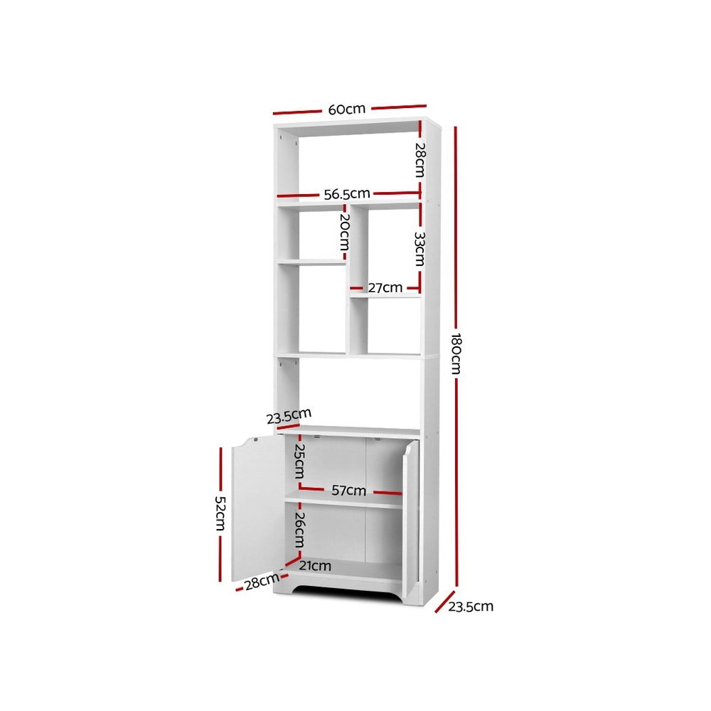Gina Display Shelf with Cabinet – White – 8 Shelves