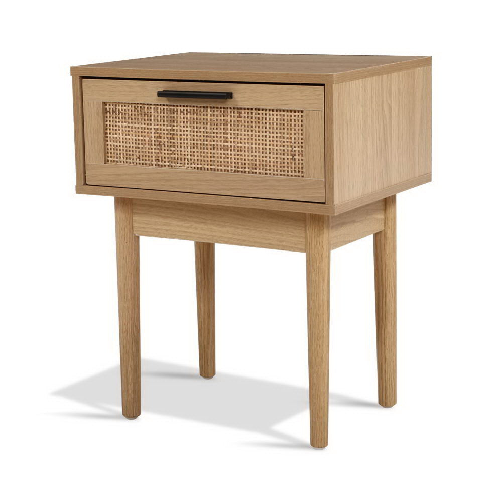 Halston Rattan Bedside Table – Wood – 50 cm