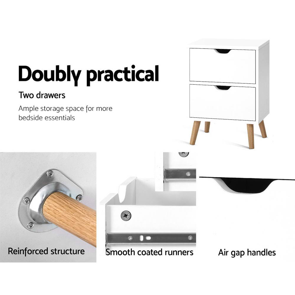Boden Bedside Table – White – 2 Drawers