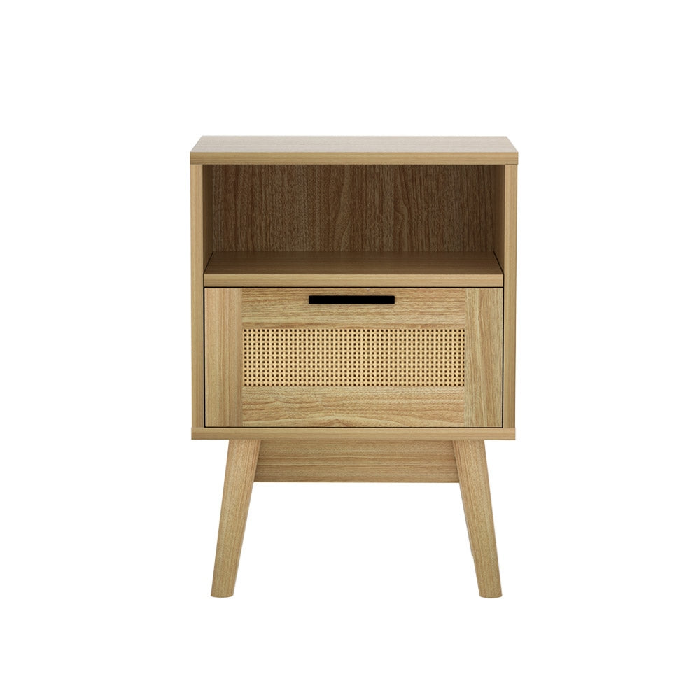 Kailani Rattan Bedside Table – Wood – 1 Drawer with Shelf