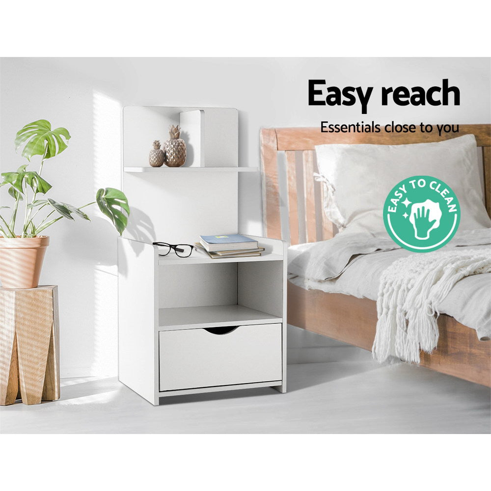 Pier Bedside Table with Shelves – White – 36.5 cm