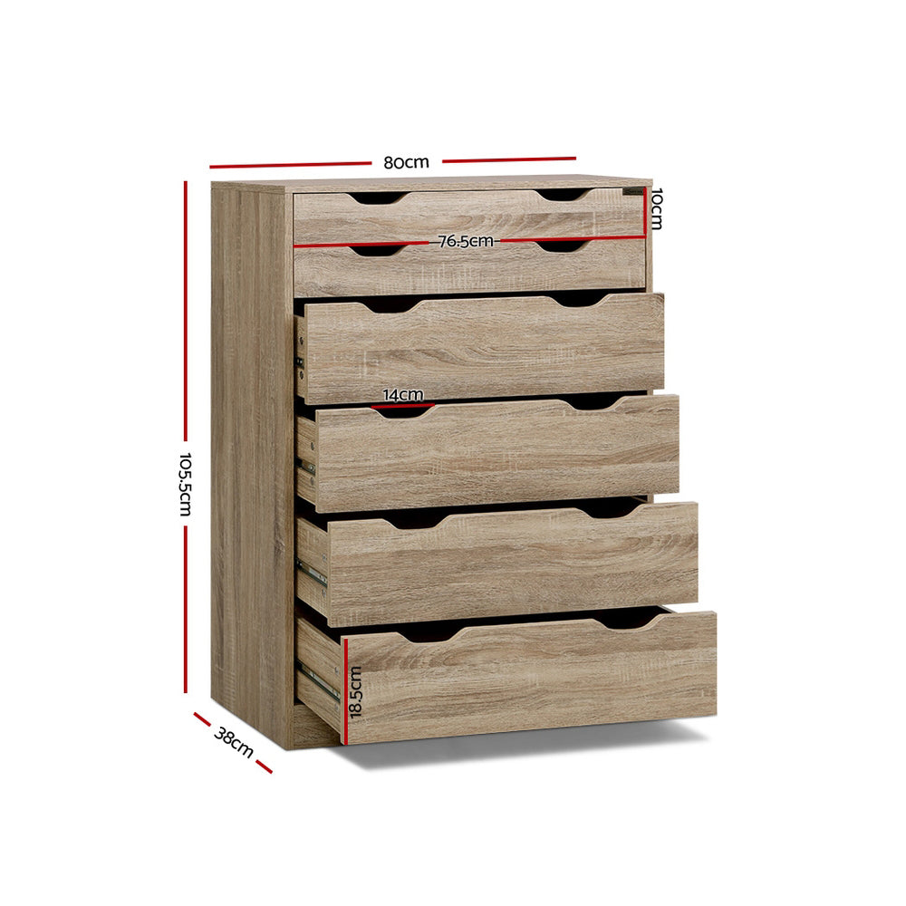 Alderon 6-Drawer Tallboy – Oak – 80 cm