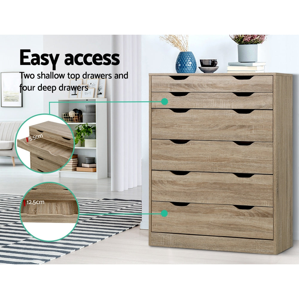 Alderon 6-Drawer Tallboy – Oak – 80 cm
