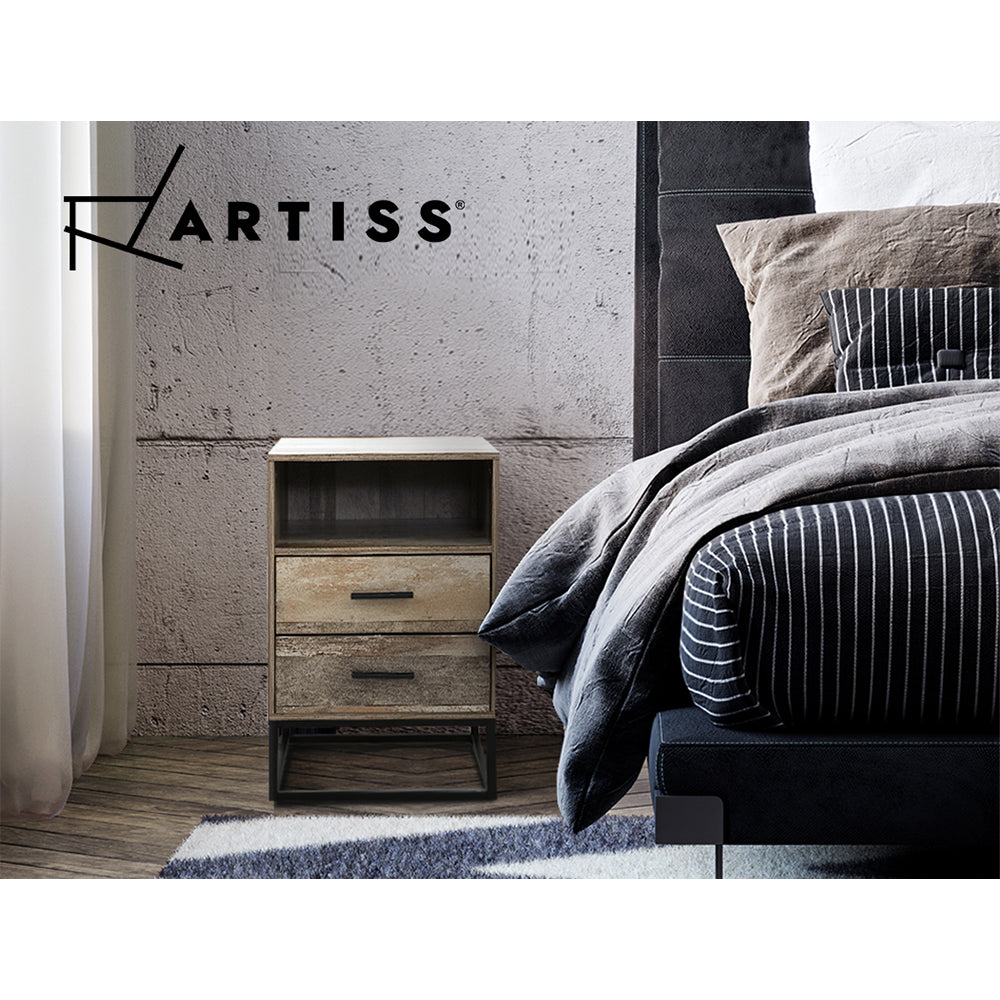 Badan Bedside Table – Wood – 2 Drawers with Shelf