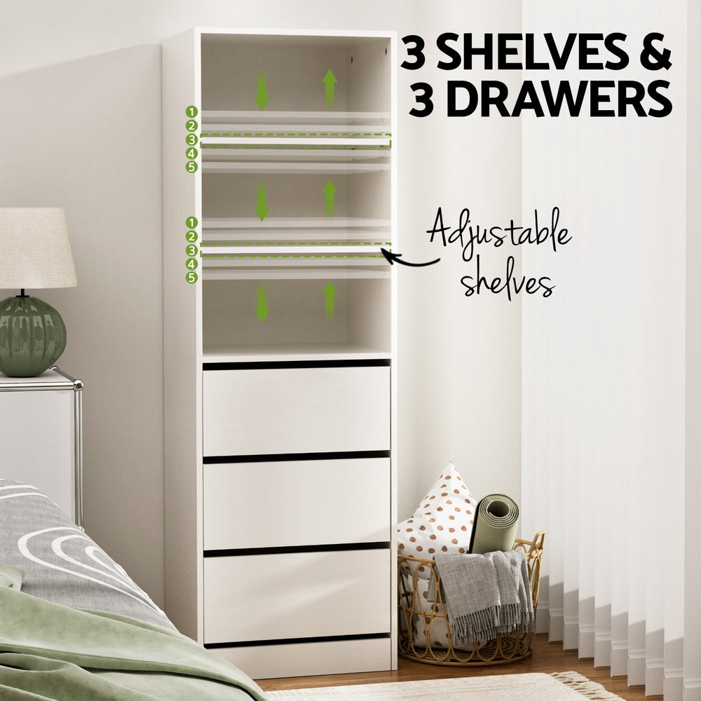 Elara Tallboy Chest of Drawers – White – 3 Drawer