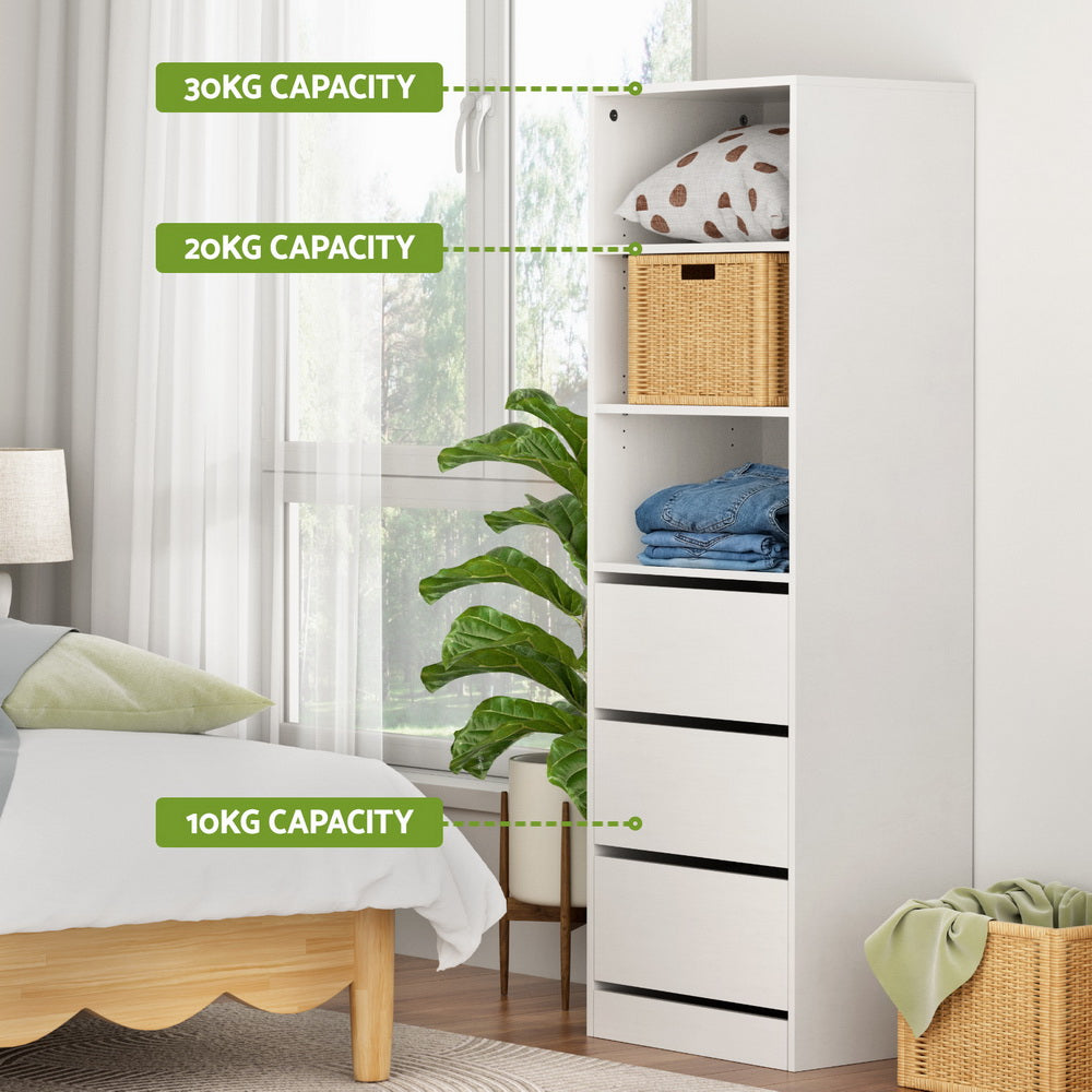 Elara Tallboy Chest of Drawers – White – 3 Drawer