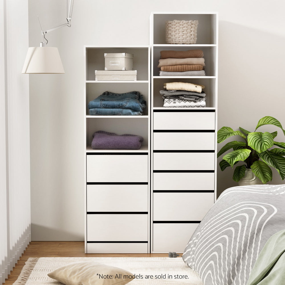 Elara Tallboy Chest of Drawers – White – 3 Drawer