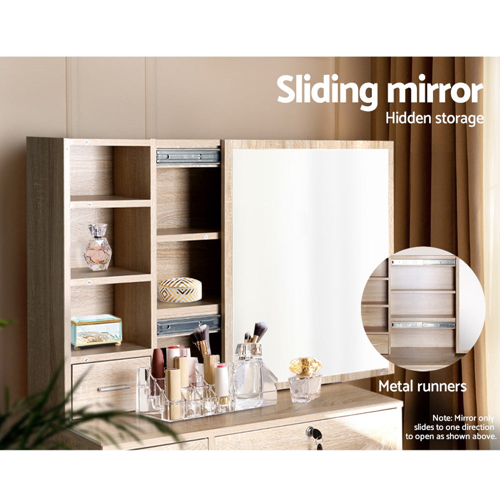 Diane Dressing Table Set – Oak – Sliding Mirror with Stool