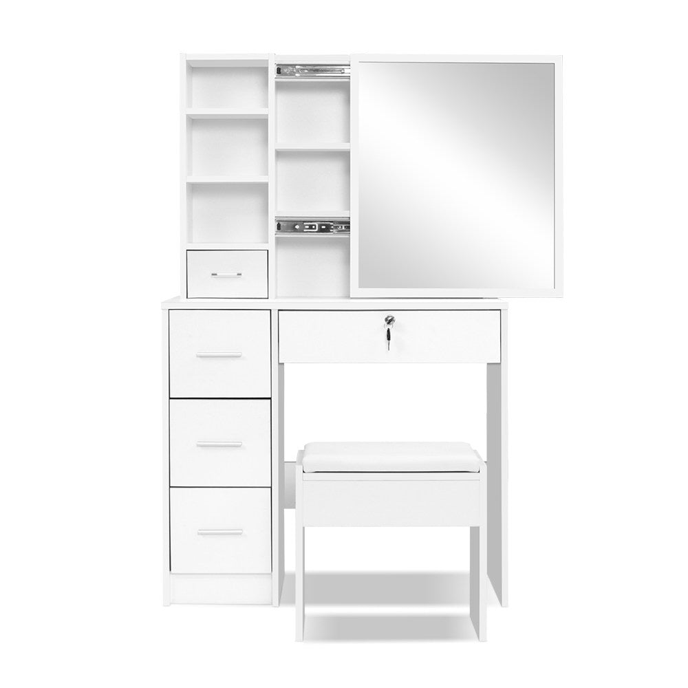 Diane Dressing Table Set with Sliding Mirror & Stool – White