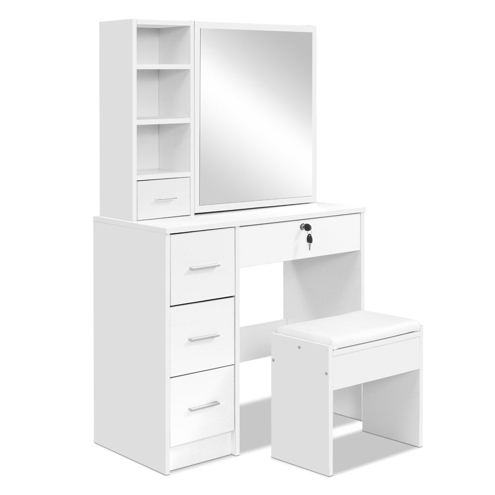 Diane Dressing Table Set with Sliding Mirror & Stool – White