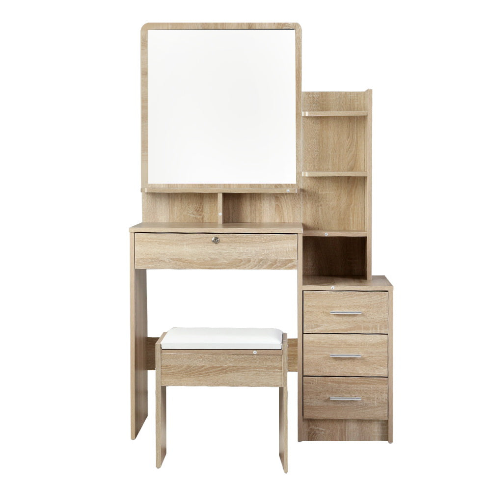 Marlowe Dressing Table Set – Oak – 4 Drawers with Stool