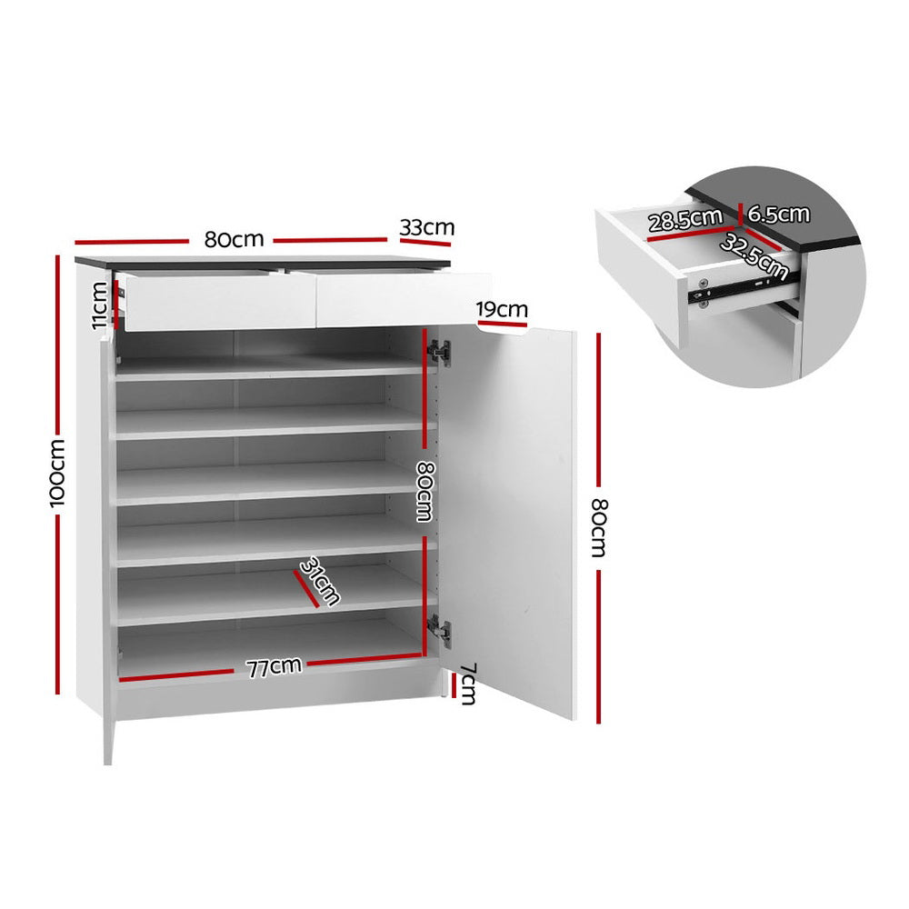 Everly High Gloss Shoe Cabinet – White – 30 Pairs