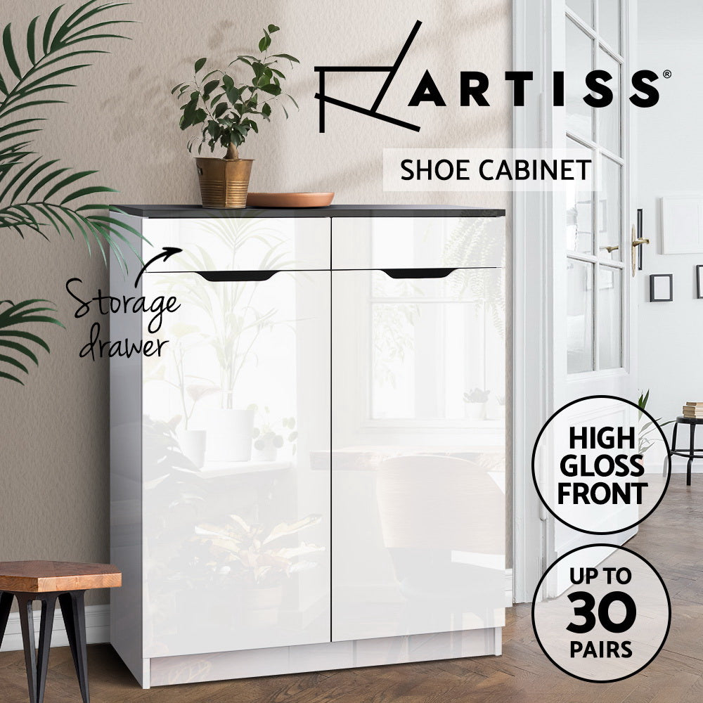 Everly High Gloss Shoe Cabinet – White – 30 Pairs