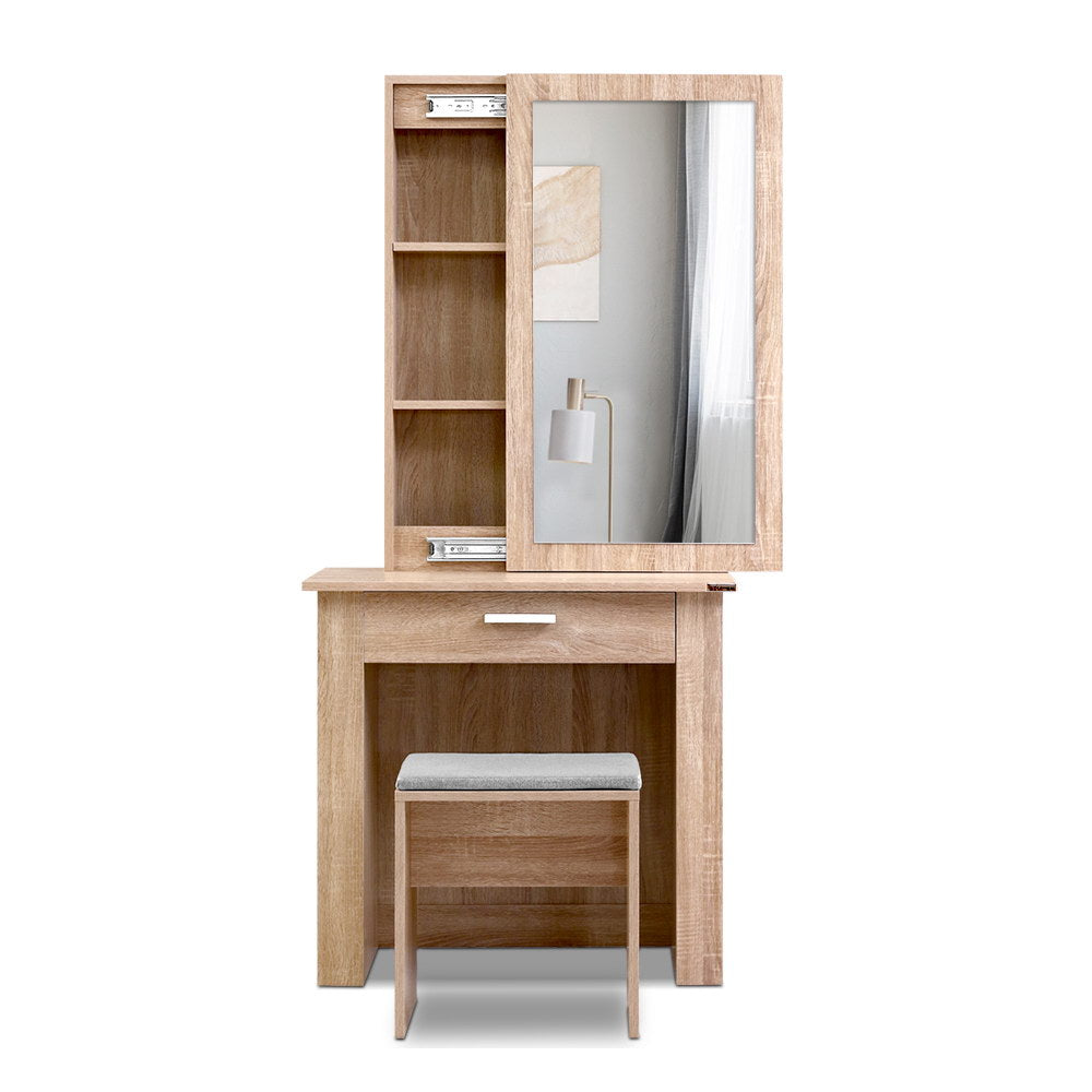 Halston Dressing Table & Stool Set with Sliding Mirror – Oak – 74 cm