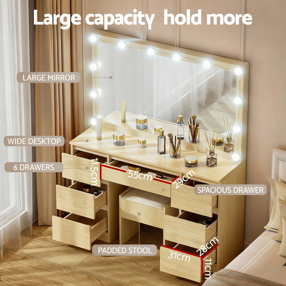 Serena LED Dressing Table with Stool – Wood