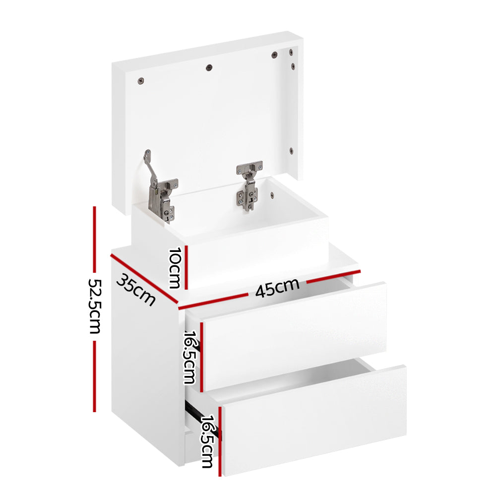 Luxon LED Storage Bedside Table – White – 45 cm