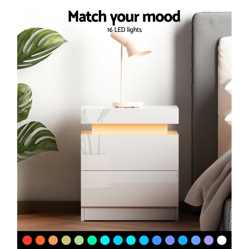 Luxon LED Storage Bedside Table – White – 45 cm